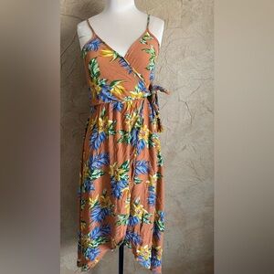 See You Monday Rust Floral Wrap-Style Midi Dress